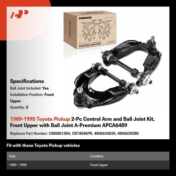 1989-1995 Toyota Pickup 2-Pc Control Arm and Ball Joint Kit, Front Upper with Ball Joint A-Premium APCA6489