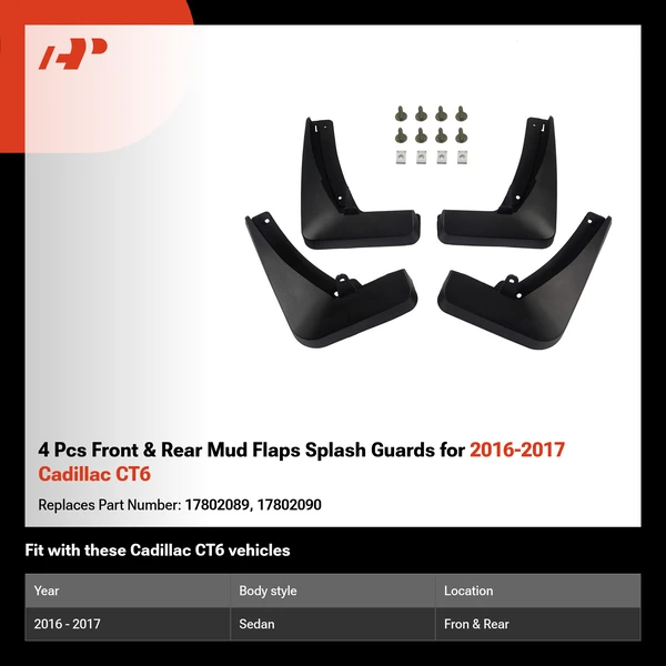 4 Pcs Front & Rear Mud Flaps Splash Guards for 2016-2017 Cadillac CT6
