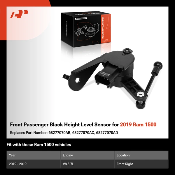 Front Passenger Black Height Level Sensor for 2019 Ram 1500