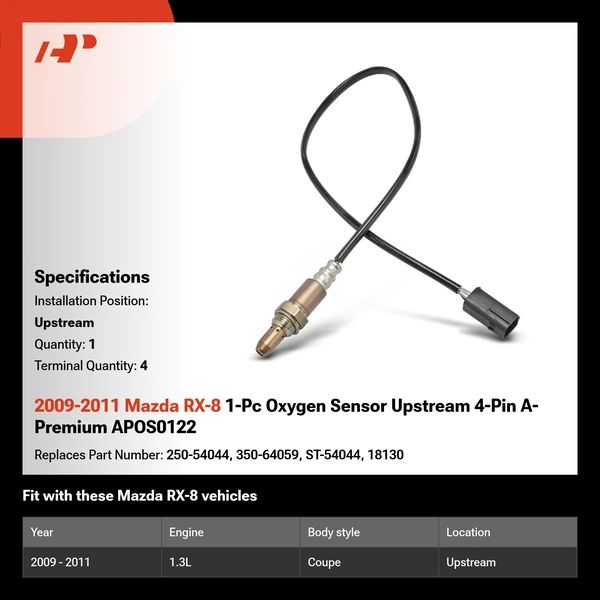 2009-2011 Mazda RX-8 1-Pc Oxygen Sensor Upstream 4-Pin A-Premium APOS0122