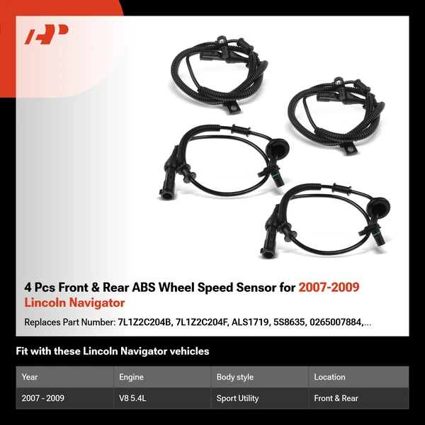4 Pcs Front & Rear ABS Wheel Speed Sensor for 2007-2009 Lincoln Navigator