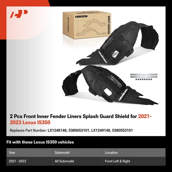 2 Pcs Front Inner Fender Liners Splash Guard Shield for 2021-2023 Lexus IS350