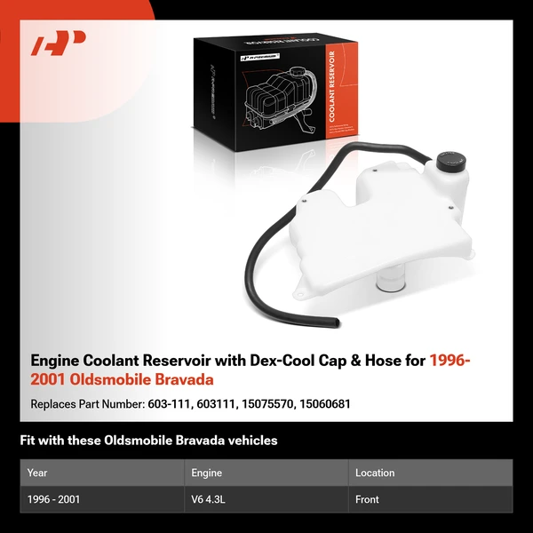 Engine Coolant Reservoir with Dex-Cool Cap & Hose for 1996-2001 Oldsmobile Bravada
