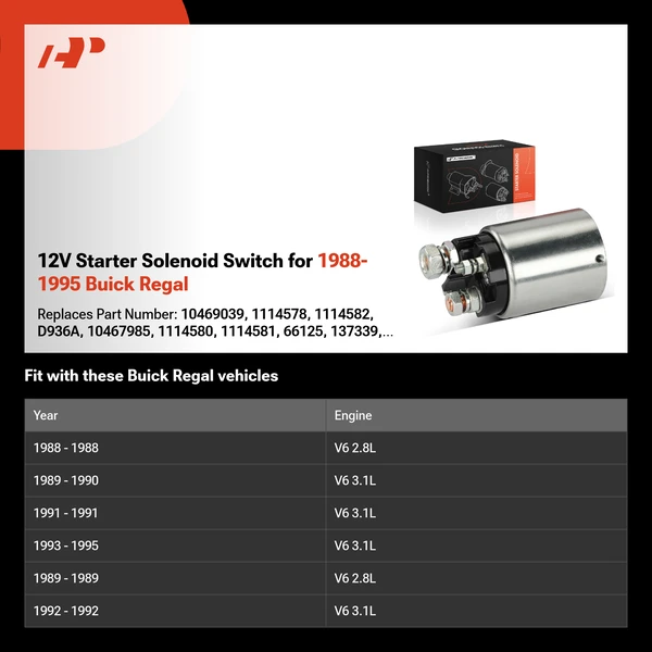 12V Starter Solenoid Switch for 1988-1995 Buick Regal