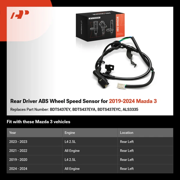 Rear Driver ABS Wheel Speed Sensor for 2019-2024 Mazda 3