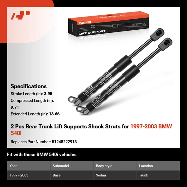 2 Pcs Rear Trunk Lift Supports Shock Struts for 1997-2003 BMW 540i