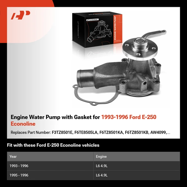 Engine Water Pump with Gasket for 1993-1996 Ford E-250 Econoline