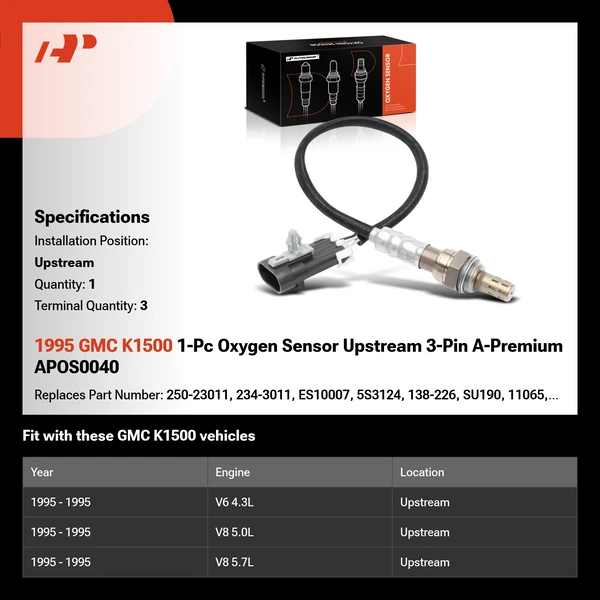 1995 GMC K1500 1-Pc Oxygen Sensor Upstream 3-Pin A-Premium APOS0040