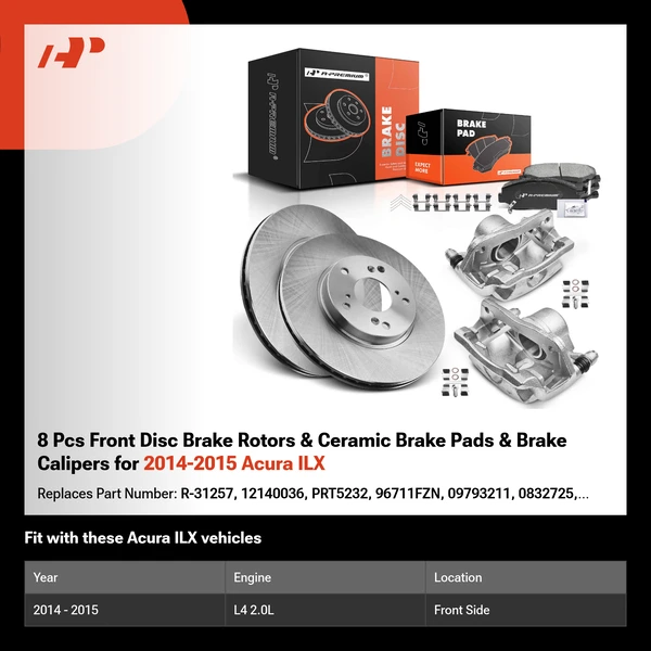 8 Pcs Front Disc Brake Rotors & Ceramic Brake Pads & Brake Calipers for 2014-2015 Acura ILX