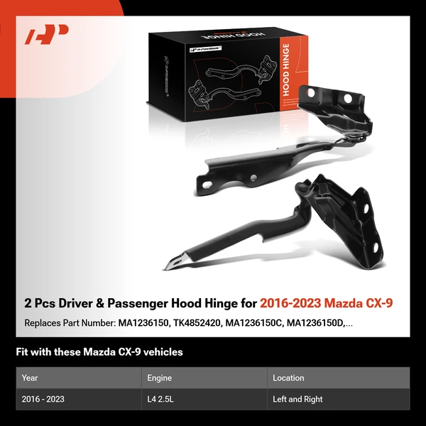 2 Pcs Driver & Passenger Hood Hinge for 2016-2023 Mazda CX-9