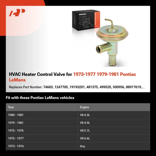 HVAC Heater Control Valve for 1973-1977 1979-1981 Pontiac LeMans