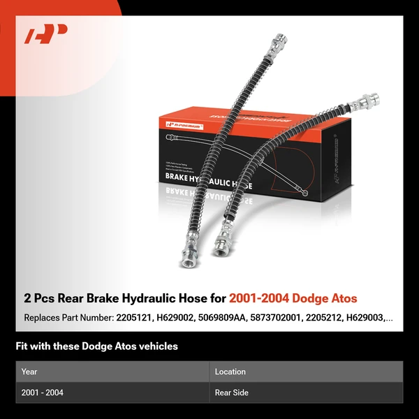 2 Pcs Rear Brake Hydraulic Hose for 2001-2004 Dodge Atos
