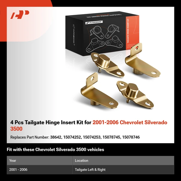 4 Pcs Tailgate Hinge Insert Kit for 2001-2006 Chevrolet Silverado 3500