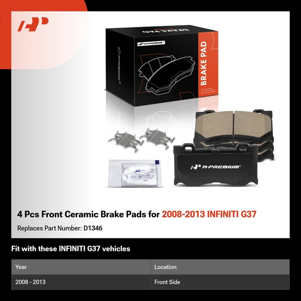 4 Pcs Front Ceramic Brake Pads for 2008-2013 INFINITI G37
