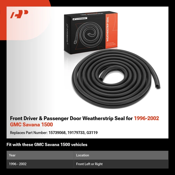 Front Driver & Passenger Door Weatherstrip Seal for 1996-2002 GMC Savana 1500