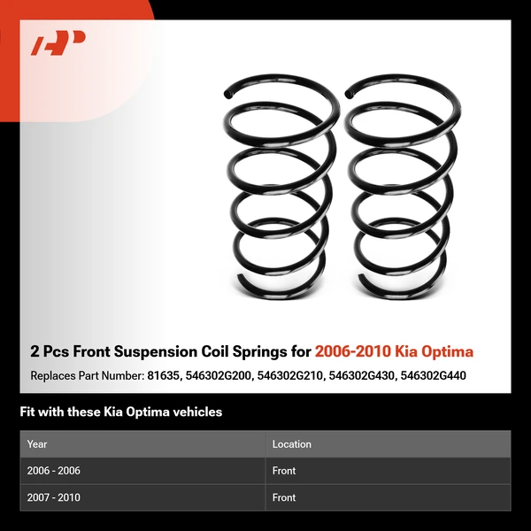 2 Pcs Front Suspension Coil Springs for 2006-2010 Kia Optima