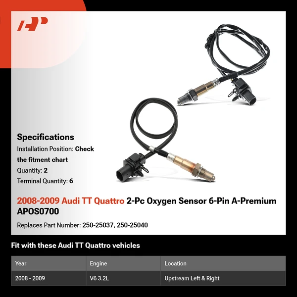 2008-2009 Audi TT Quattro 2-Pc Oxygen Sensor 6-Pin A-Premium APOS0700