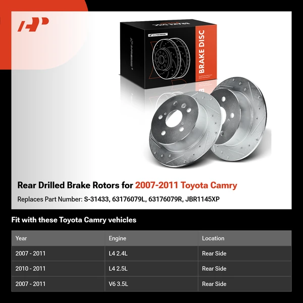 Rear Drilled Brake Rotors for 2007-2011 Toyota Camry