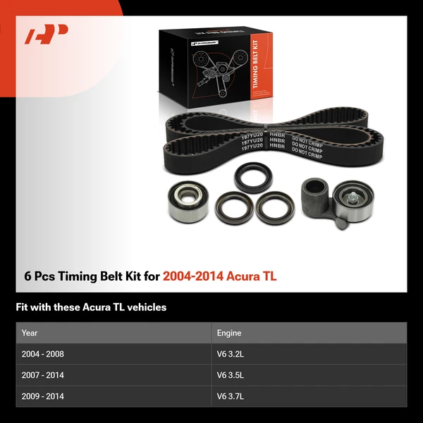 6 Pcs Timing Belt Kit for 2004-2014 Acura TL