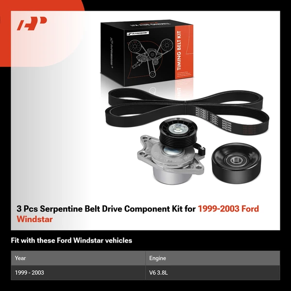 3 Pcs Serpentine Belt Drive Component Kit for 1999-2003 Ford Windstar