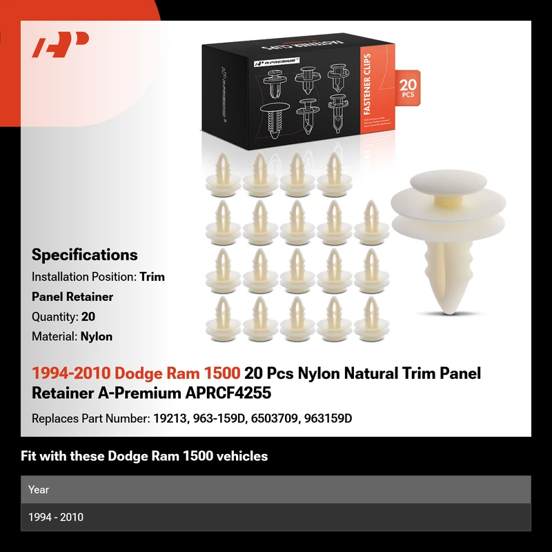 1994-2010 Dodge Ram 1500 20 Pcs Nylon Natural Trim Panel Retainer A-Premium APRCF4255