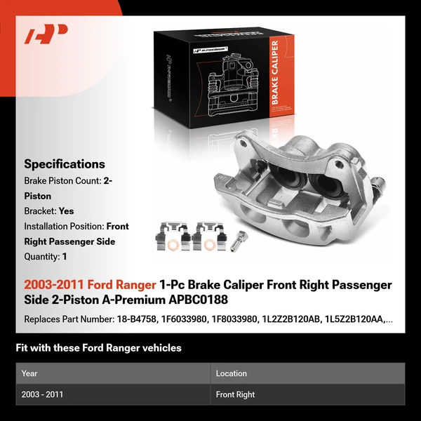 2003-2011 Ford Ranger 1-Pc Brake Caliper Front Right Passenger Side 2-Piston A-Premium APBC0188