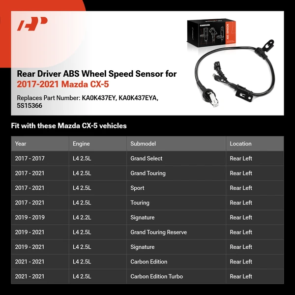 Rear Driver ABS Wheel Speed Sensor for 2017-2021 Mazda CX-5