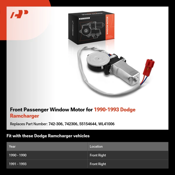 Front Passenger Window Motor for 1990-1993 Dodge Ramcharger