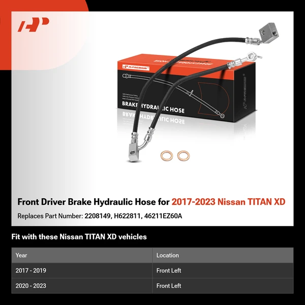 Front Driver Brake Hydraulic Hose for 2017-2023 Nissan TITAN XD