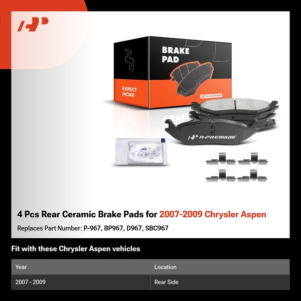 4 Pcs Rear Ceramic Brake Pads for 2007-2009 Chrysler Aspen