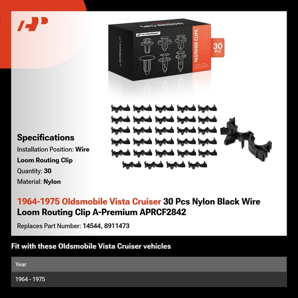 1964-1975 Oldsmobile Vista Cruiser 30 Pcs Nylon Black Wire Loom Routing Clip A-Premium APRCF2842