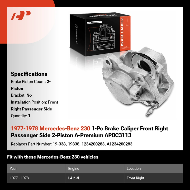 1977-1978 Mercedes-Benz 230 1-Pc Brake Caliper Front Right Passenger Side 2-Piston A-Premium APBC3113