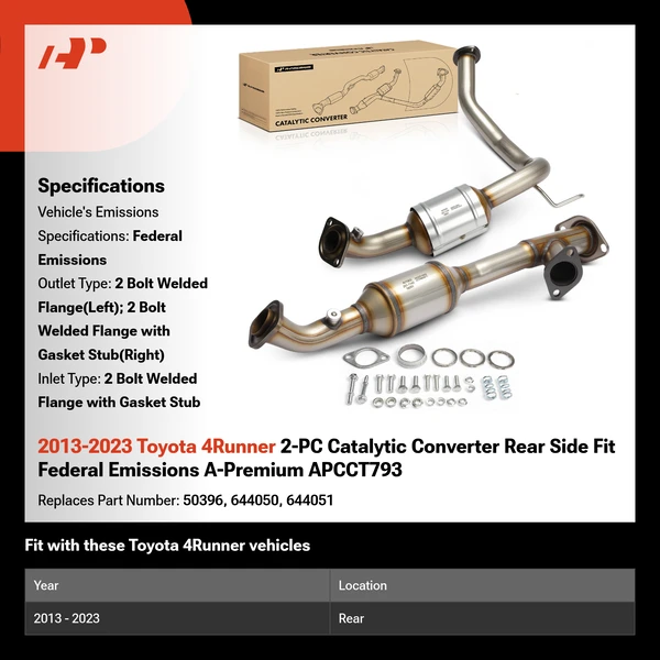 2013-2023 Toyota 4Runner 2-PC Catalytic Converter Rear Side Fit Federal Emissions A-Premium APCCT793