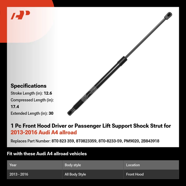 1 Pc Front Hood Driver or Passenger Lift Support Shock Strut for 2013-2016 Audi A4 allroad