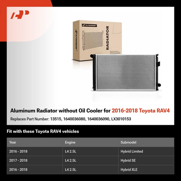 Aluminum Radiator without Oil Cooler for 2016-2018 Toyota RAV4
