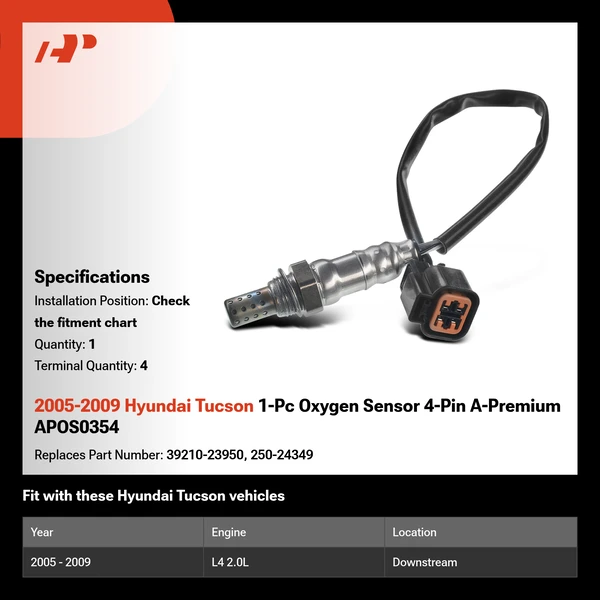 2005-2009 Hyundai Tucson 1-Pc Oxygen Sensor 4-Pin A-Premium APOS0354