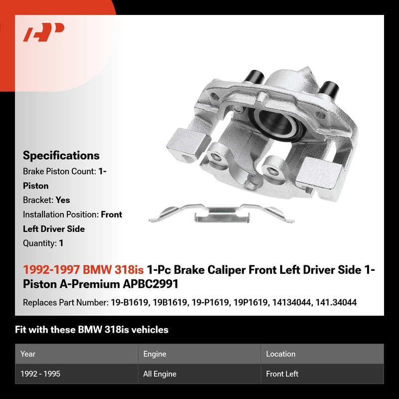 1992-1997 BMW 318is 1-Pc Brake Caliper Front Left Driver Side 1-Piston A-Premium APBC2991