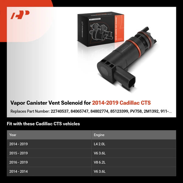 Vapor Canister Vent Solenoid for 2014-2019 Cadillac CTS