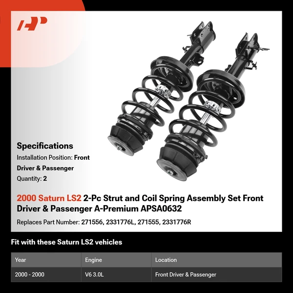 2000 Saturn LS2 2-Pc Strut and Coil Spring Assembly Set Front Driver & Passenger A-Premium APSA0632