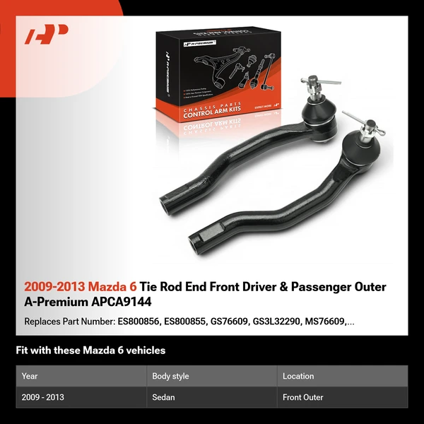 2009-2013 Mazda 6 Tie Rod End Front Driver & Passenger Outer A-Premium APCA9144