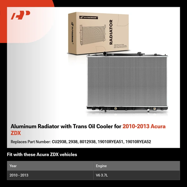 Aluminum Radiator with Trans Oil Cooler for 2010-2013 Acura ZDX