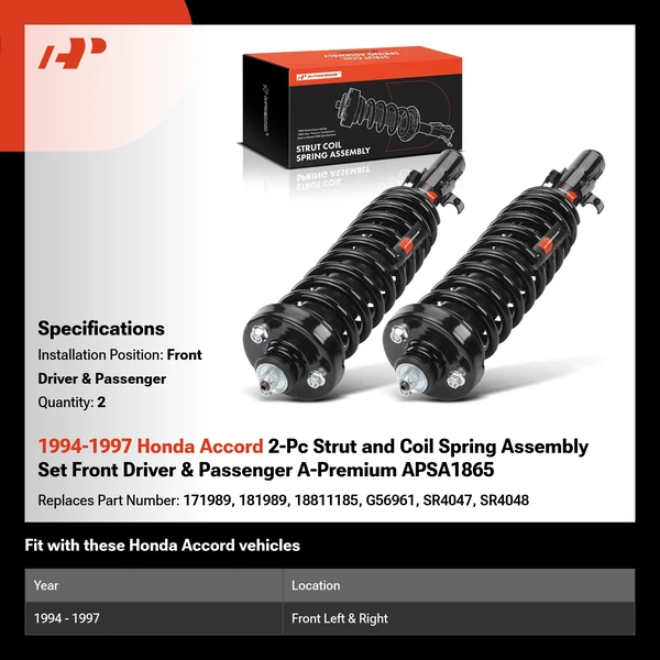 1994-1997 Honda Accord 2-Pc Strut and Coil Spring Assembly Set Front Driver & Passenger A-Premium APSA1865