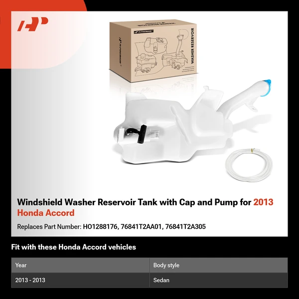 Windshield Washer Reservoir Tank with Cap and Pump for 2013 Honda Accord