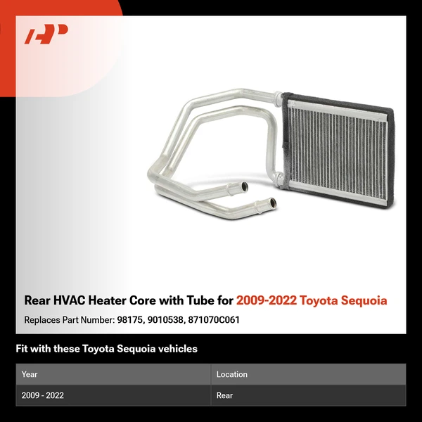 Rear HVAC Heater Core with Tube for 2009-2022 Toyota Sequoia