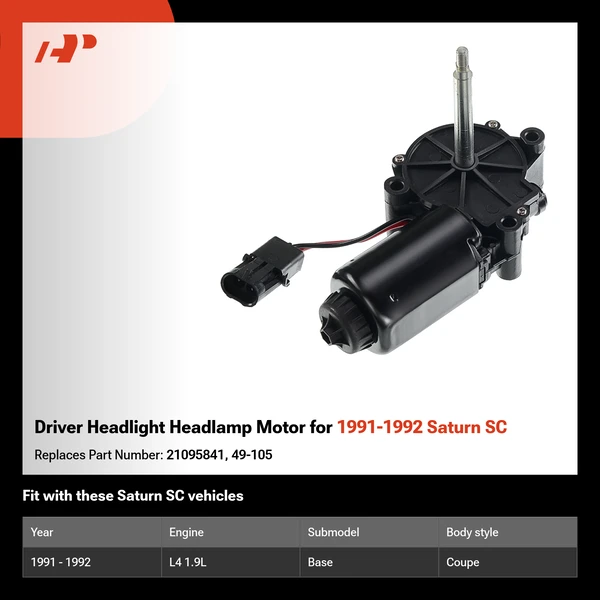 Driver Headlight Headlamp Motor for 1991-1992 Saturn SC