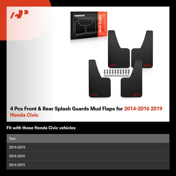 4 Pcs Front & Rear Splash Guards Mud Flaps for 2014-2016 2019 Honda Civic