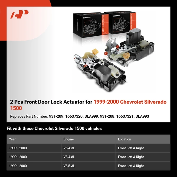 2 Pcs Front Door Lock Actuator for 1999-2000 Chevrolet Silverado 1500