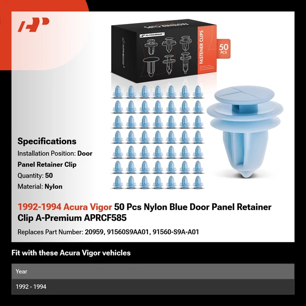1992-1994 Acura Vigor 50 Pcs Nylon Blue Door Panel Retainer Clip A-Premium APRCF585