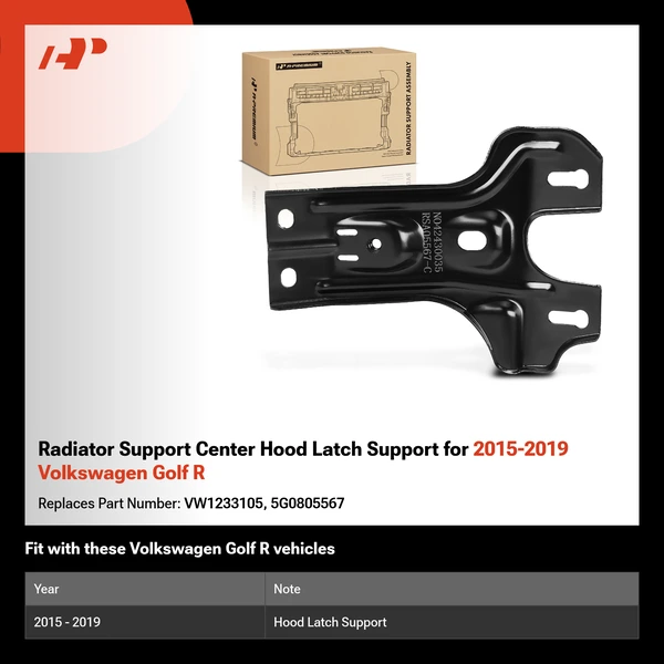 Radiator Support Center Hood Latch Support for 2015-2019 Volkswagen Golf R