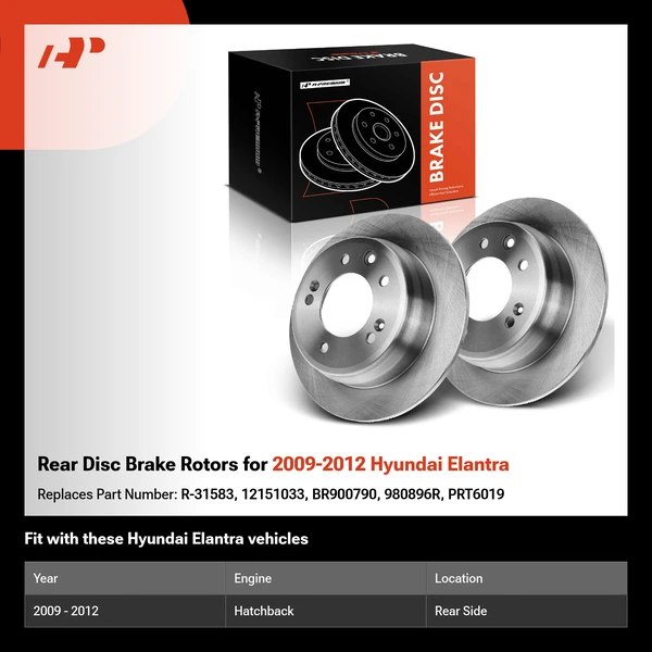 Rear Disc Brake Rotors for 2009-2012 Hyundai Elantra